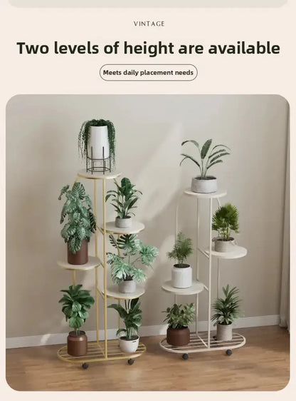 Modern gold 5 tier plant stand with wheels living room flower rack