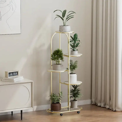 Modern gold 5 tier plant stand with wheels living room flower rack