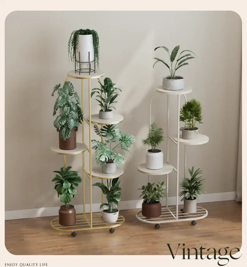 Modern gold 5 tier plant stand with wheels living room flower rack