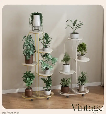 Modern gold 5 tier plant stand with wheels living room flower rack