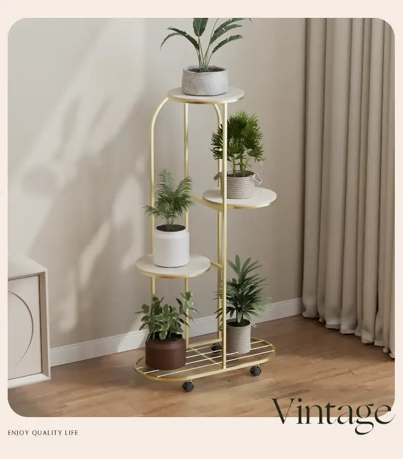 Modern gold 5 tier plant stand with wheels living room flower rack