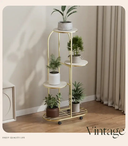 Modern gold 5 tier plant stand with wheels living room flower rack