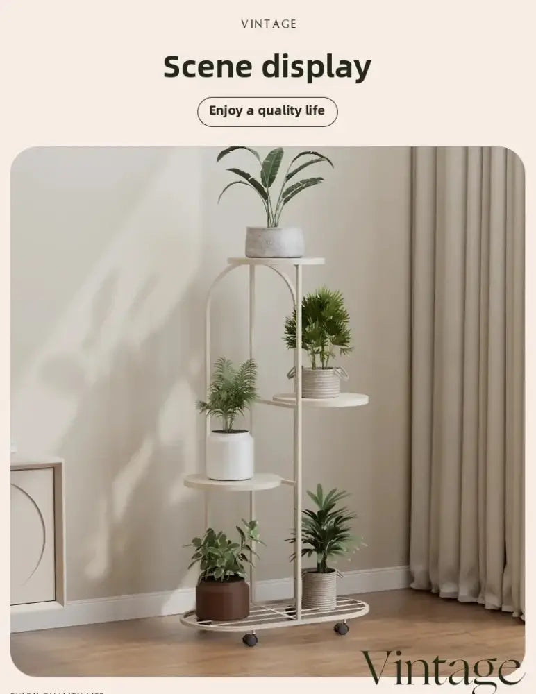 Modern gold 5 tier plant stand with wheels living room flower rack