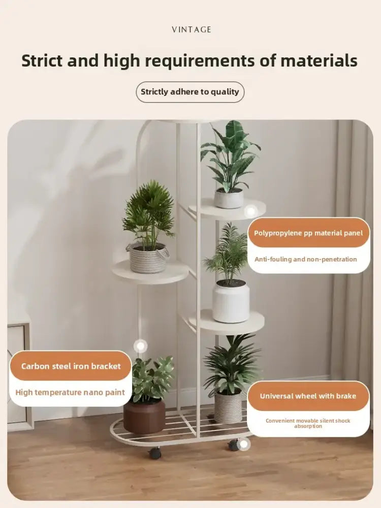 Modern gold 5 tier plant stand with wheels living room flower rack