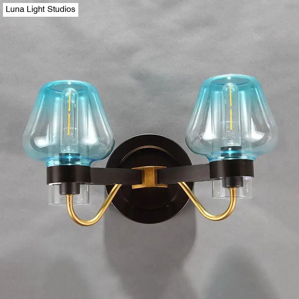 Blue glass mushroom sconce, two-light with turquoise shades and gold arms Decorbites on Tampa Home & Garden Store