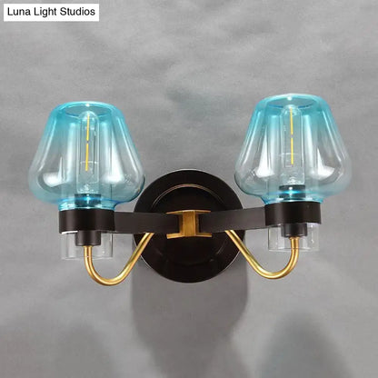 Blue glass mushroom sconce, two-light with turquoise shades and gold arms Decorbites on Tampa Home & Garden Store