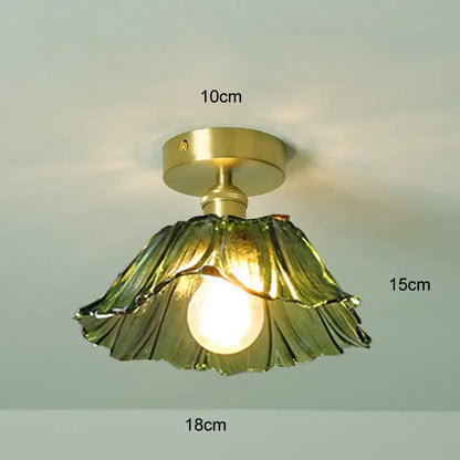 Green Leaf Ceiling Light flush mount Decorbites with green glass leaf shade brass finish on Tampa Home & Garden Store