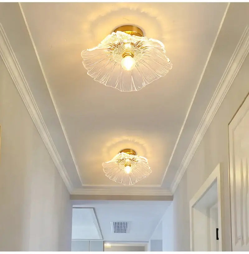 Green Leaf Ceiling Light flush mount by Decorbites brass base with clear glass shade,2-pack on Tampa Home & Garden Store