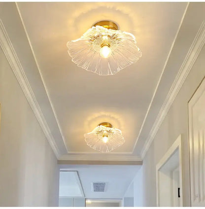 Green Leaf Ceiling Light flush mount by Decorbites brass base with clear glass shade,2-pack on Tampa Home & Garden Store