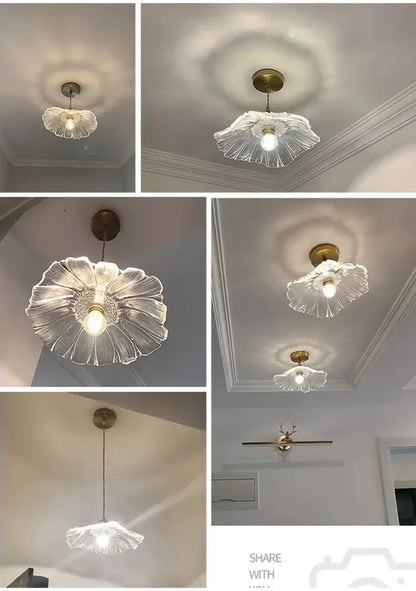 Green Leaf Ceiling Light flush mount with glass leaf shade and brass canopy Decorbites on Tampa Home & Garden Store