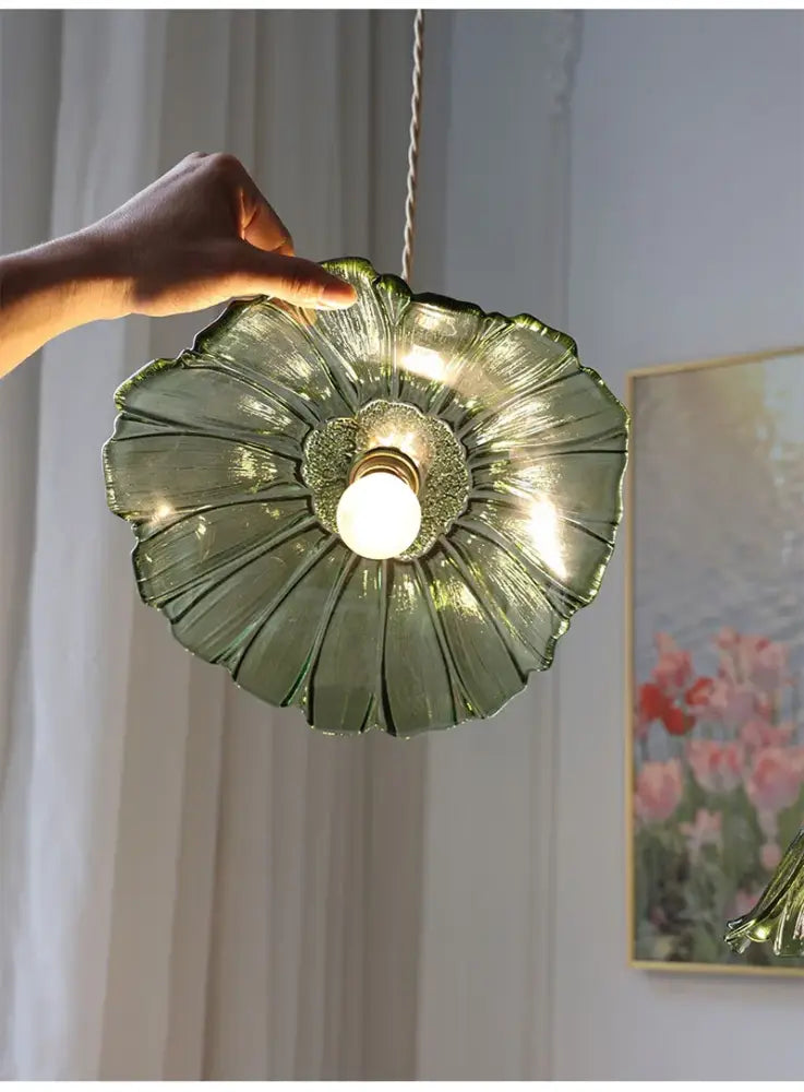 Green Leaf Ceiling Light flush mount with green glass petal shade by Decorbites on Tampa Home & Garden Store