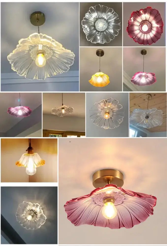 Green leaf glass ceiling light by Decorbites; brass mount, flower shade, flush mount on Tampa Home & Garden Store