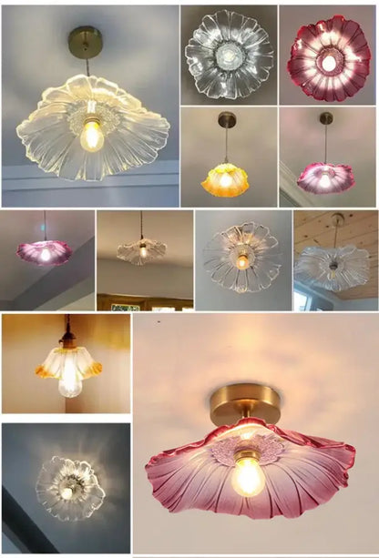 Green leaf glass ceiling light by Decorbites; brass mount, flower shade, flush mount on Tampa Home & Garden Store