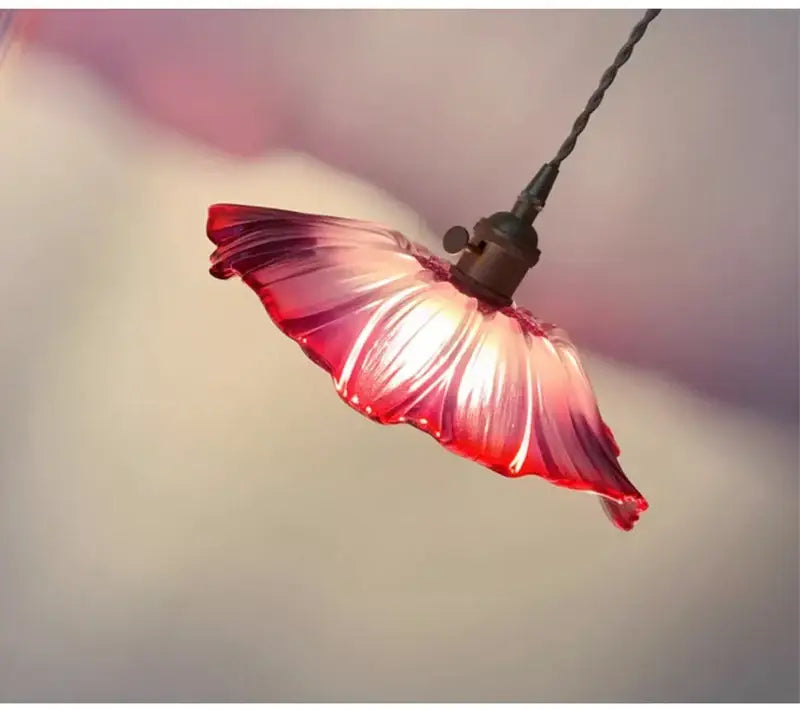 Green Leaf Ceiling Light pendant with pink-red glass leaf shade on Tampa Home & Garden Store