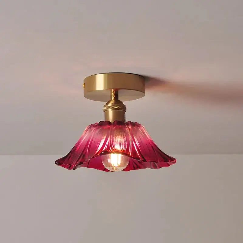Green Leaf Ceiling Light flush mount by Decorbites pink glass leaf shade brass finish on Tampa Home & Garden Store