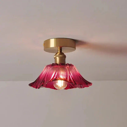Green Leaf Ceiling Light flush mount by Decorbites pink glass leaf shade brass finish on Tampa Home & Garden Store
