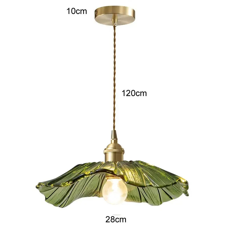 Green Leaf Ceiling Light by Decorbites, brass canopy, leaf-shaped green shade 28cm on Tampa Home & Garden Store