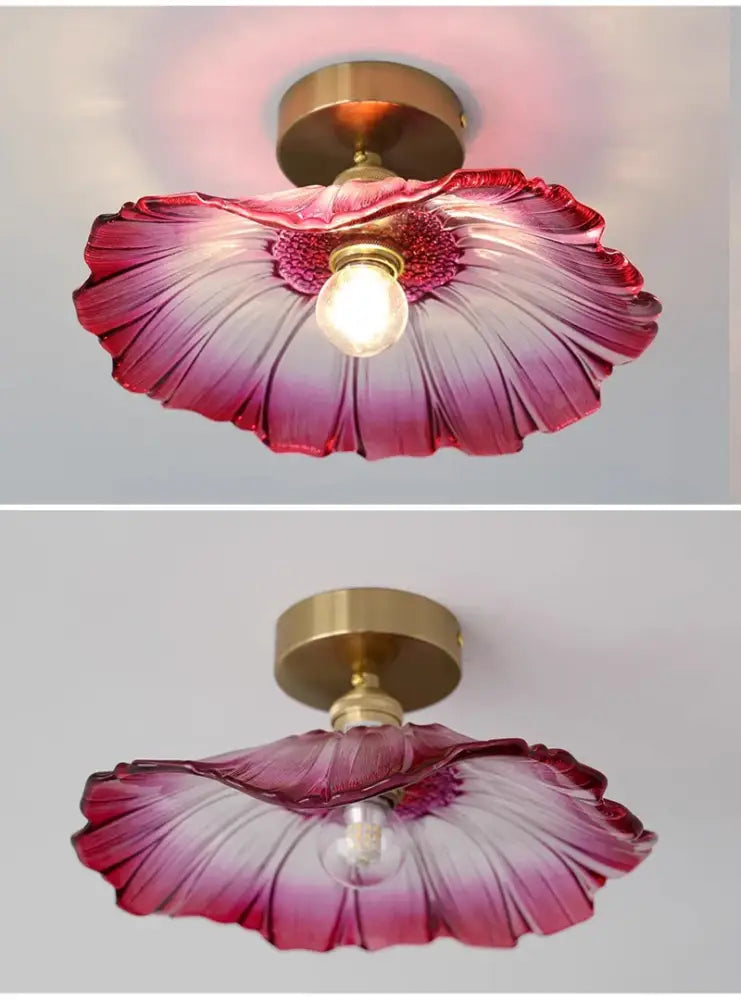 Green Leaf Ceiling Light flush mount with pink petal glass shade by Decorbites on Tampa Home & Garden Store