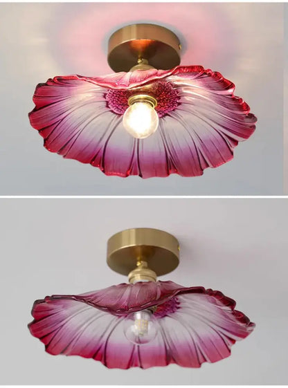 Green Leaf Ceiling Light flush mount with pink petal glass shade by Decorbites on Tampa Home & Garden Store