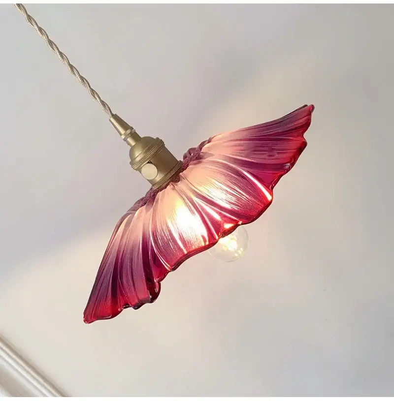 Green Leaf Ceiling Light pendant by Decorbites with pink glass leaf shade on Tampa Home & Garden Store