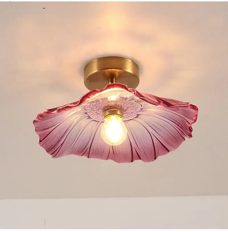Green Leaf Ceiling Light flush mount pink glass leaf shade brass base Decorbites on Tampa Home & Garden Store