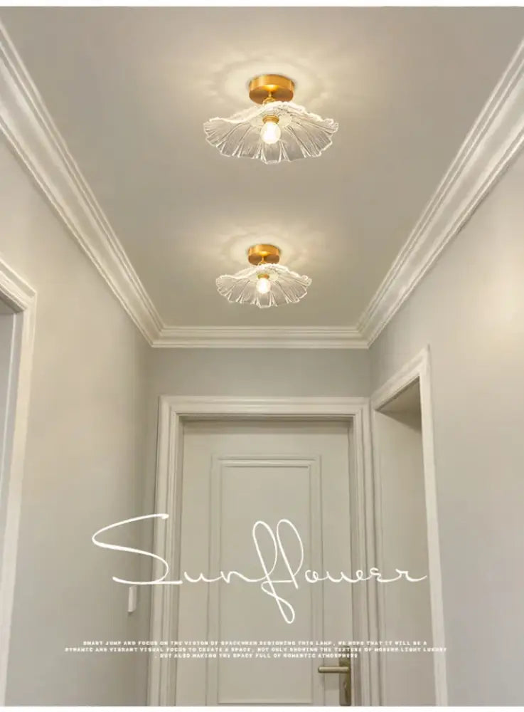 Green Leaf ceiling light flush mount, brass bases, pair with clear glass leaf shades on Tampa Home & Garden Store