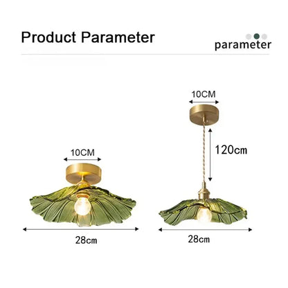 Green Leaf Ceiling Light with gold canopy; flush mount, hanging, 28cm wide on Tampa Home & Garden Store