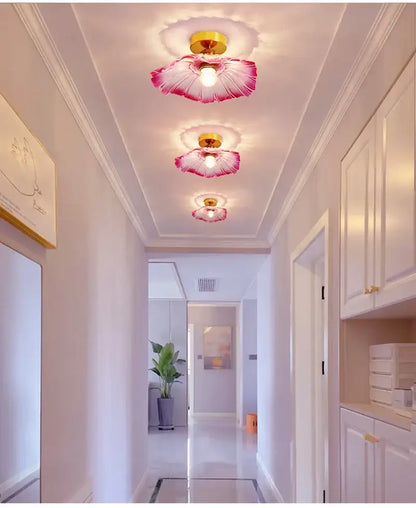 Green Leaf Ceiling Light flush mount by Decorbites, pink shade with brass base fixture on Tampa Home & Garden Store