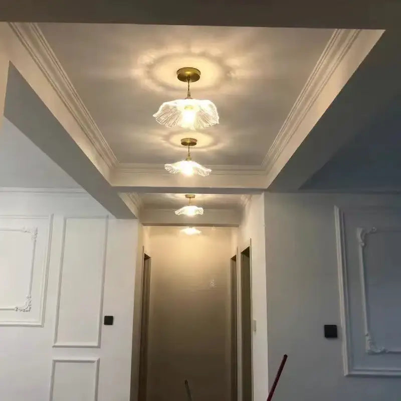 Green Leaf Ceiling Light flush mount by Decorbites with glass leaf shade in a hallway on Tampa Home & Garden Store