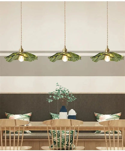Green Leaf ceiling lights by Decorbites, brass hardware, three-light fixture set on Tampa Home & Garden Store