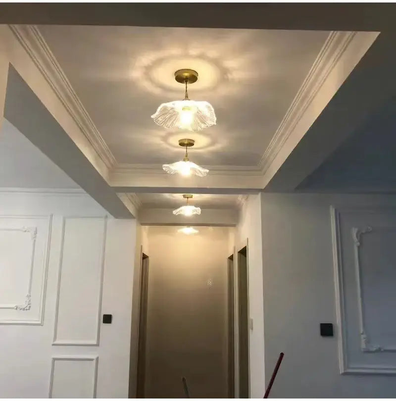 Green Leaf Ceiling Light flush mount by Decorbites with three leaf glass shades lighting hallway on Tampa Home & Garden Store