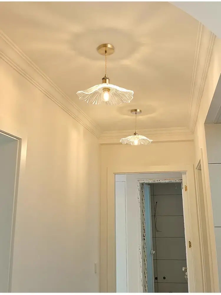 Green Leaf ceiling light fixture with brass hardware, two leaf-shaped glass shades on Tampa Home & Garden Store