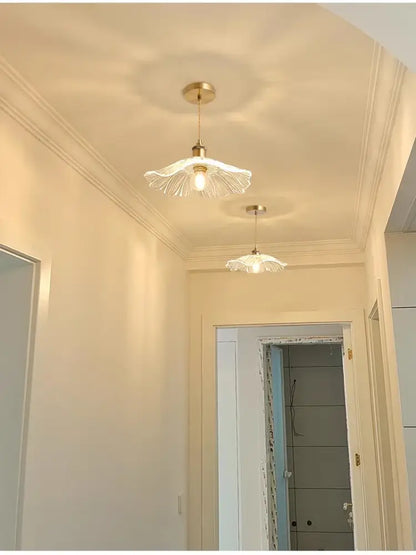 Green Leaf ceiling light fixture with brass hardware, two leaf-shaped glass shades on Tampa Home & Garden Store