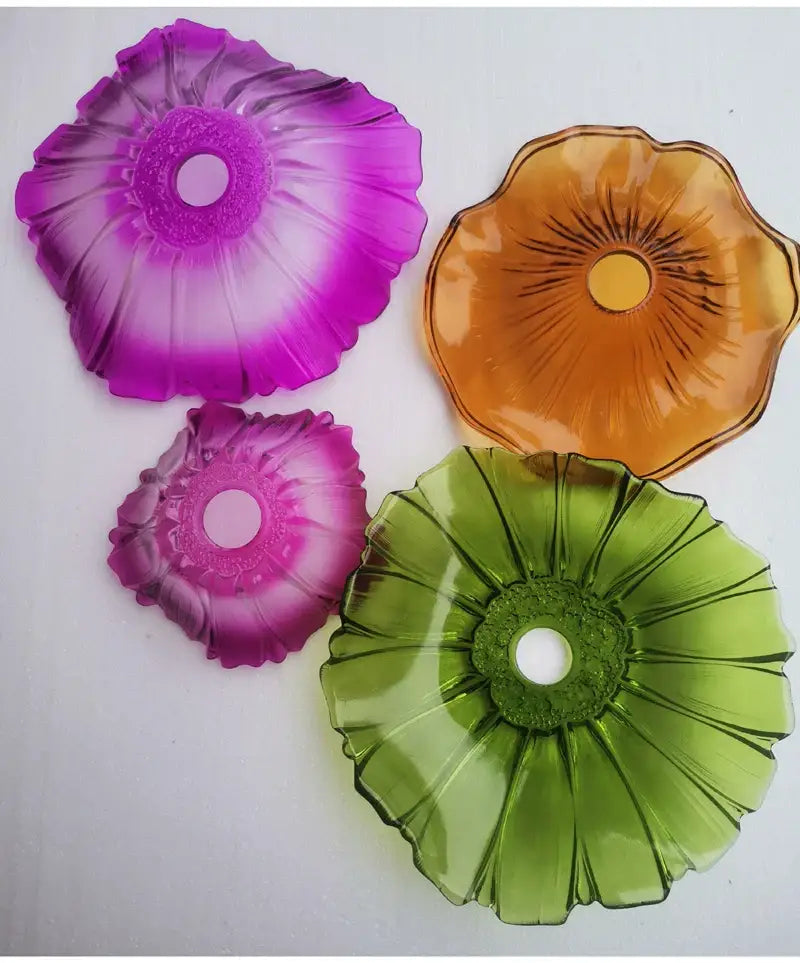 Green Leaf Ceiling Light flush mount by Decorbites with colorful leaf-shaped glass shades in purple, orange, and green on Tampa Home & Garden Store