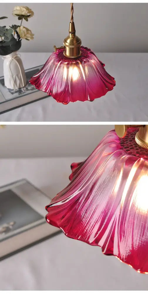 Green Leaf Ceiling Light flush mount pink glass shade brass hardware Decorbites on Tampa Home & Garden Store