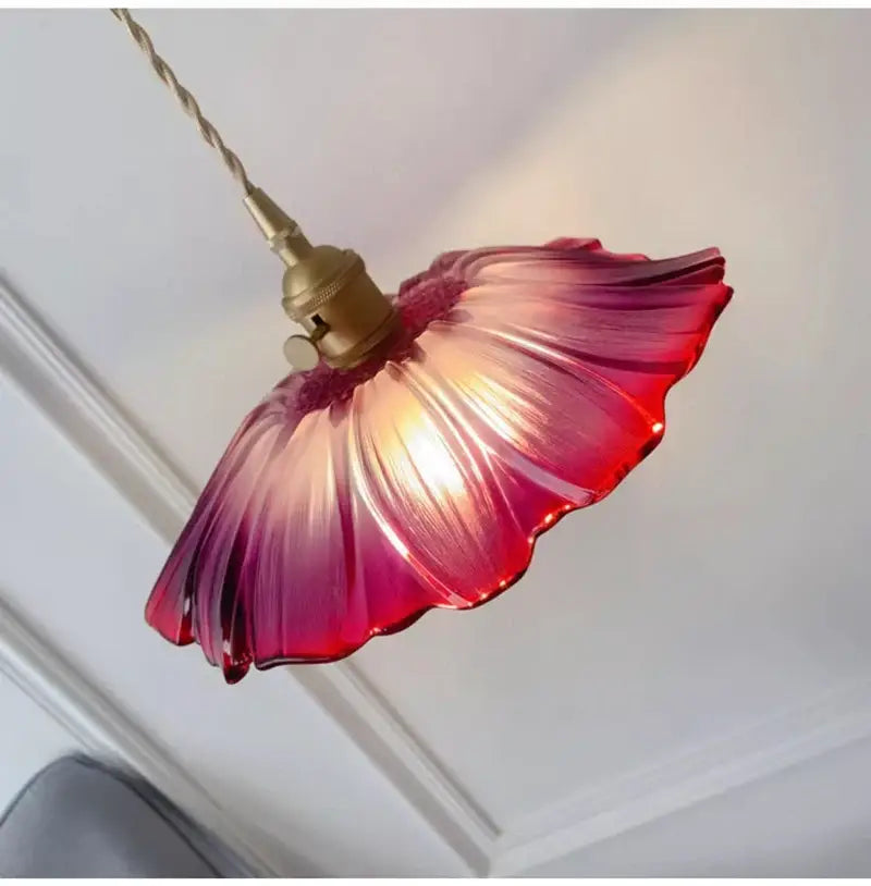 Green Leaf Ceiling Light by Decorbites with pink leaf glass shade and brass hardware on Tampa Home & Garden Store