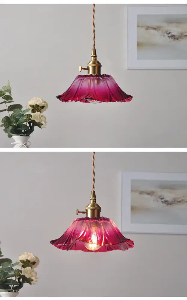 Green Leaf Ceiling Light Decorbites pink glass leaf shade with brass hardware and twisted cord on Tampa Home & Garden Store