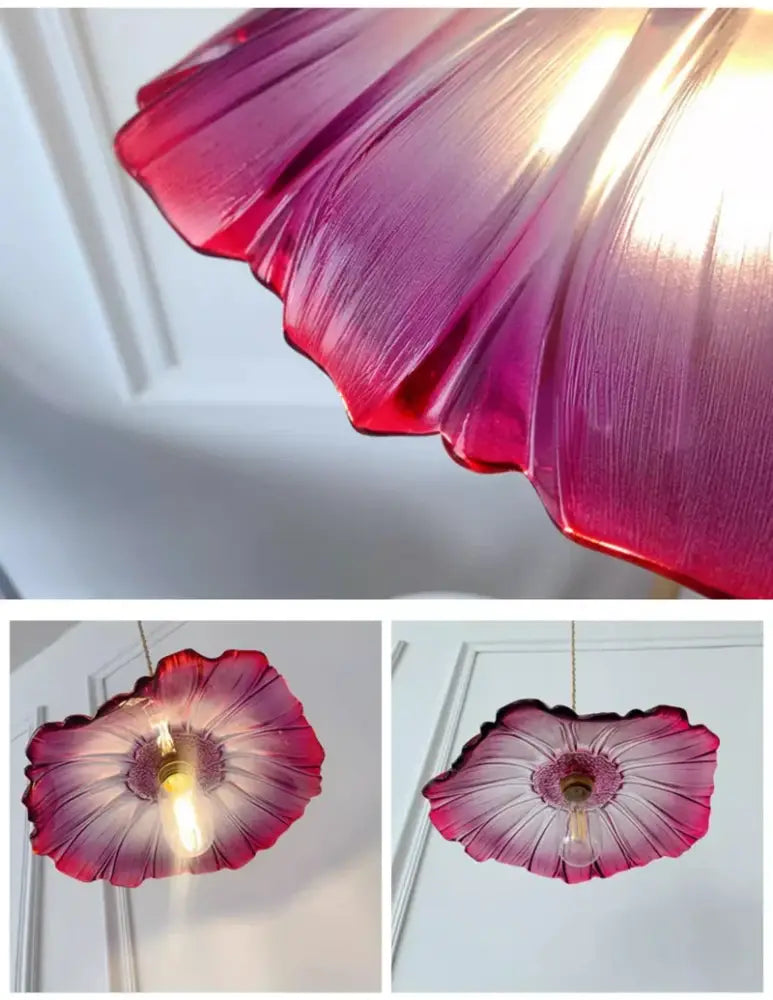 Green Leaf Ceiling Light flush mount with pink petal shade by Decorbites on Tampa Home & Garden Store