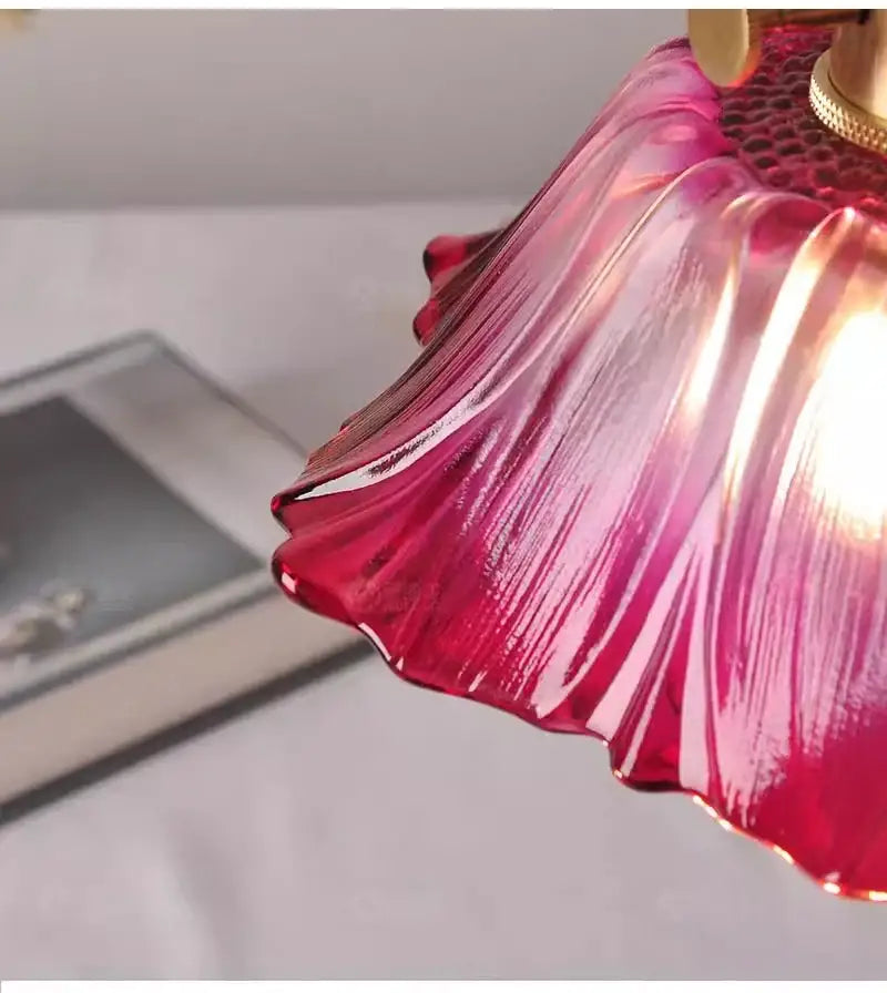 Green Leaf Ceiling Light flush-mount with pink glass petal shade by Decorbites on Tampa Home & Garden Store