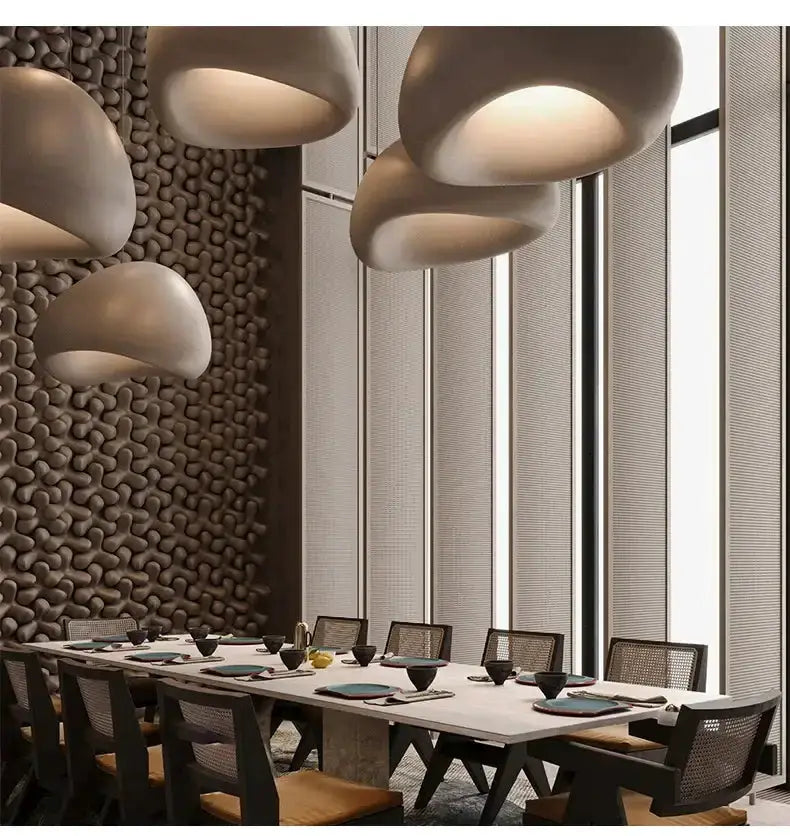 Modern gray and yellow dome pendant lights for dining room by Decorbites, warm ambient glow on Tampa Home & Garden Store