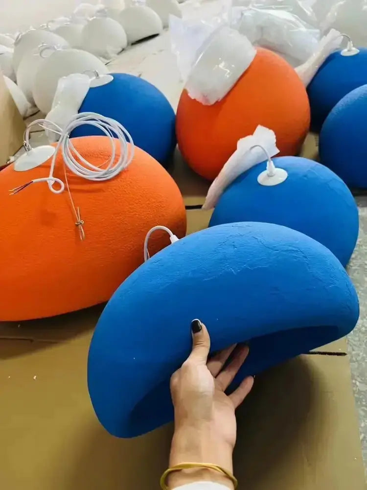 Decorbites dome pendant light shade set in blue and orange, multiple pieces on Tampa Home & Garden Store