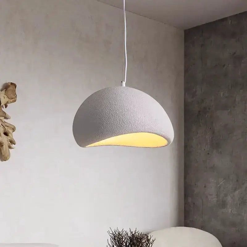 Decorbites modern gray and yellow dome pendant light with warm interior glow on Tampa Home & Garden Store