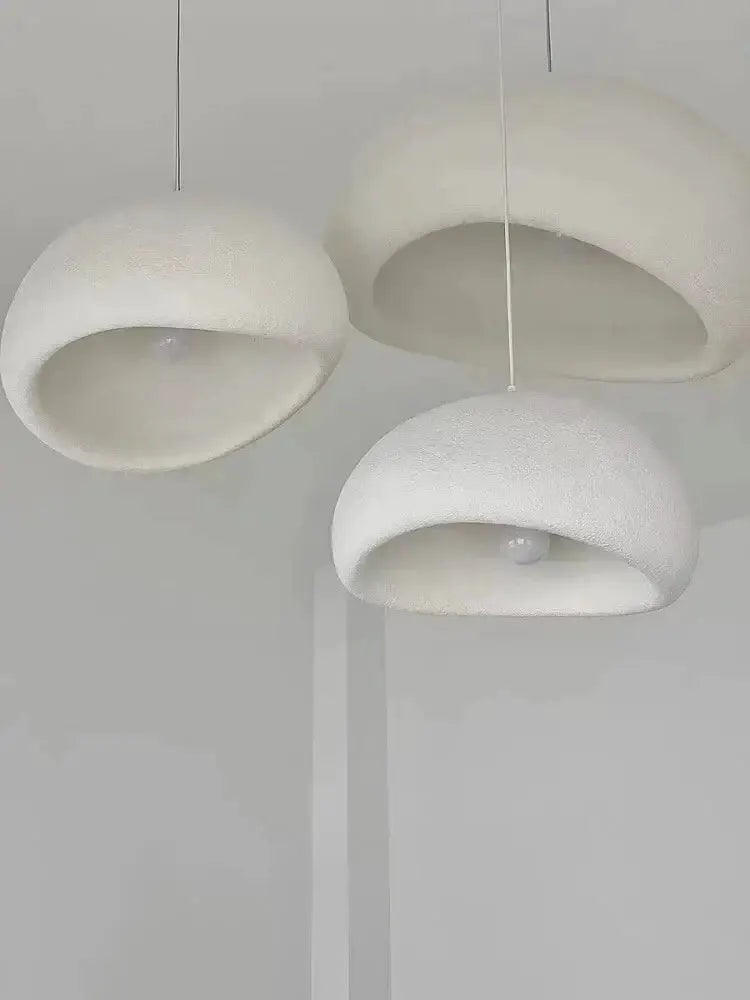 Decorbites dome pendant lights, white textured shades, trio chandelier warm light on Tampa Home & Garden Store