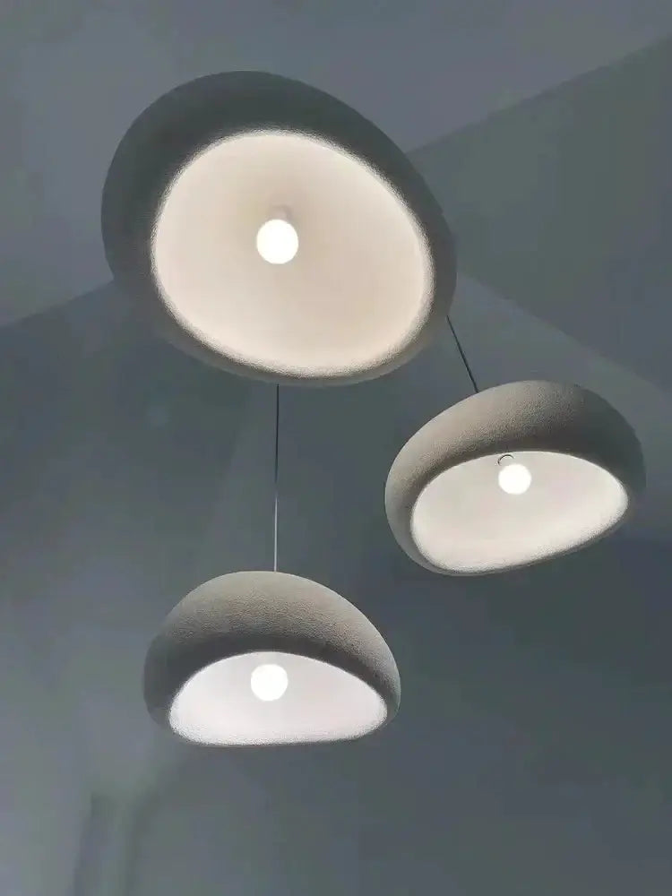 Decorbites modern gray dome pendant light trio with warm interior, dining room chandeliers on Tampa Home & Garden Store