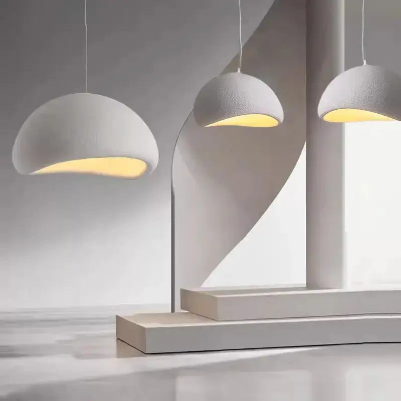 Set of 3 gray dome pendant lights with yellow interiors, warm glow Decorbites chandelier on Tampa Home & Garden Store