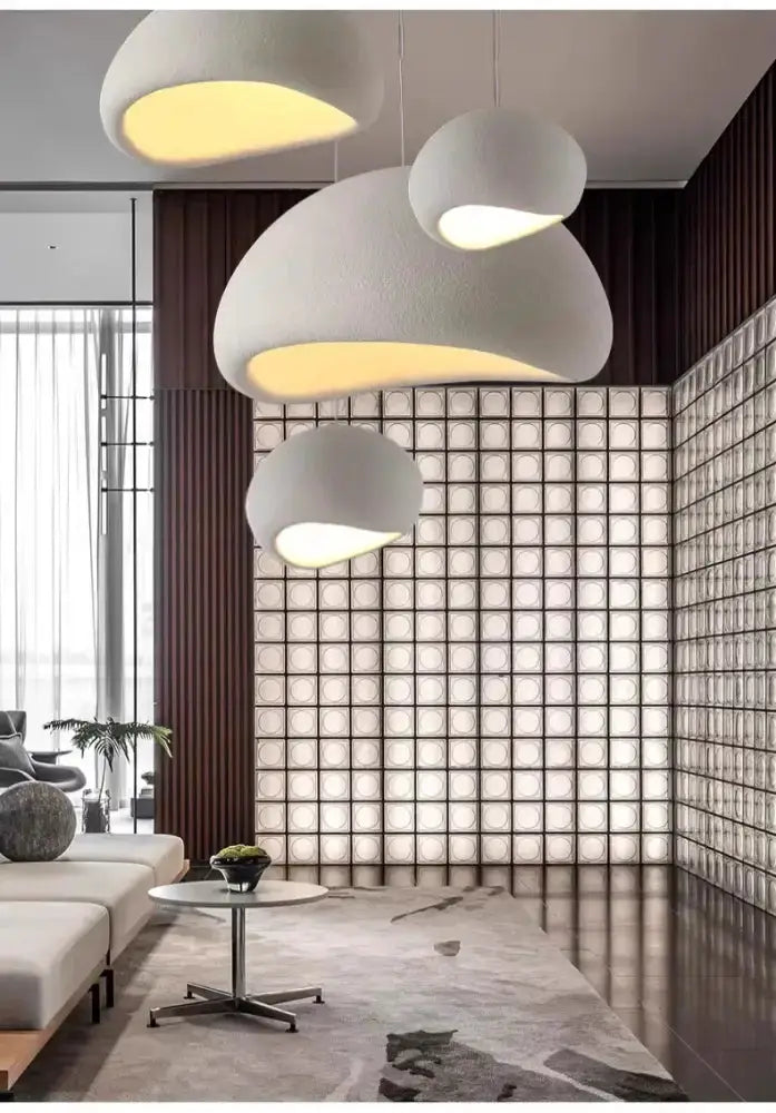 Modern gray and yellow four-dome pendant lights for dining room warm glow by Decorbites on Tampa Home & Garden Store