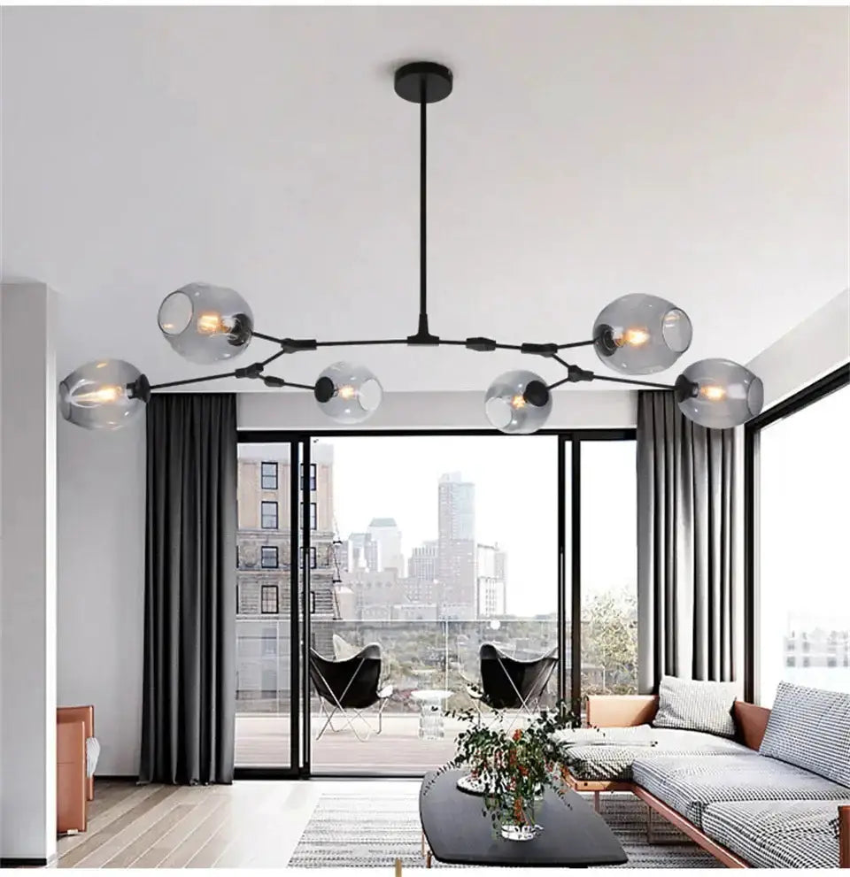 Nordic Glass Pendant Lamps Smoke Grey Dining Room