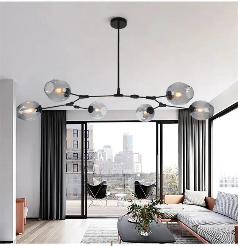 Nordic Glass Pendant Lamps Smoke Grey Dining Room