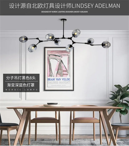 Gold Lustre Glass Chandelier, 8-light black metal frame with glass globe shades by Decorbites on Tampa Home & Garden Store