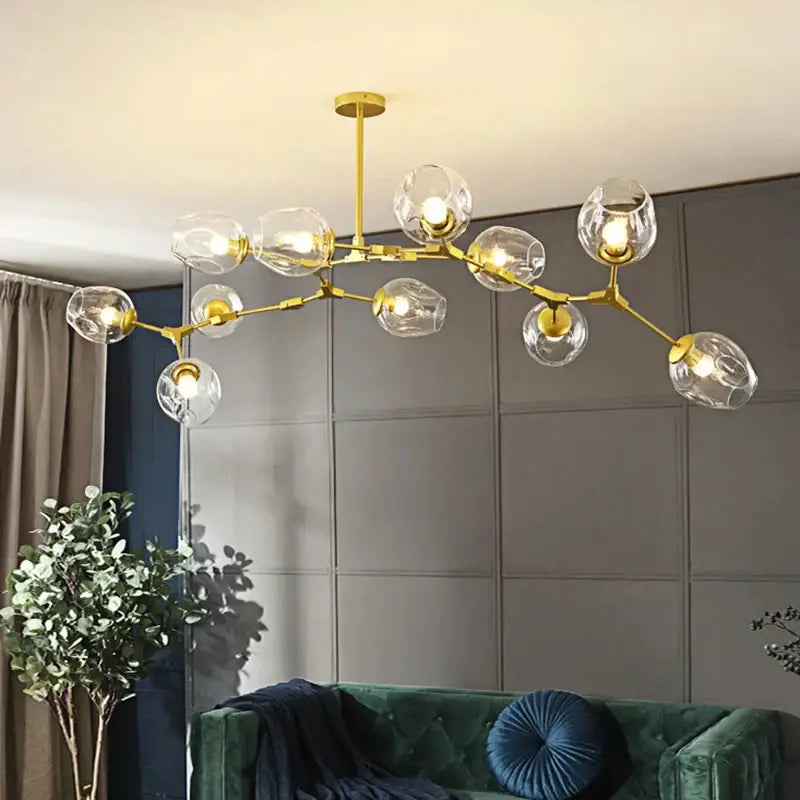 Nordic Amber Glass Chandelier with gold brass arms and multiple glass globes on Tampa Home & Garden Store